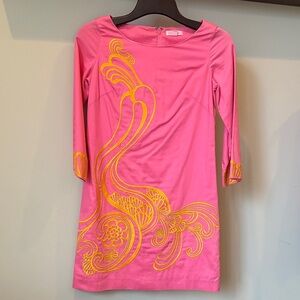 RARE sold out Lilly Pulitzer Pink and Tangerine Embroidered Dress size 0